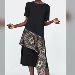 🌞 Zara Dress, Cotton Black Tee w/ Scarf, New! S